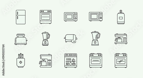 Collection of kitchen appliance icons.