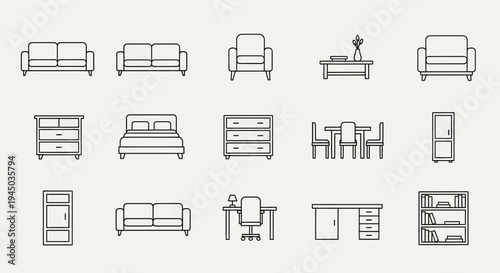 Furniture icons in line style.