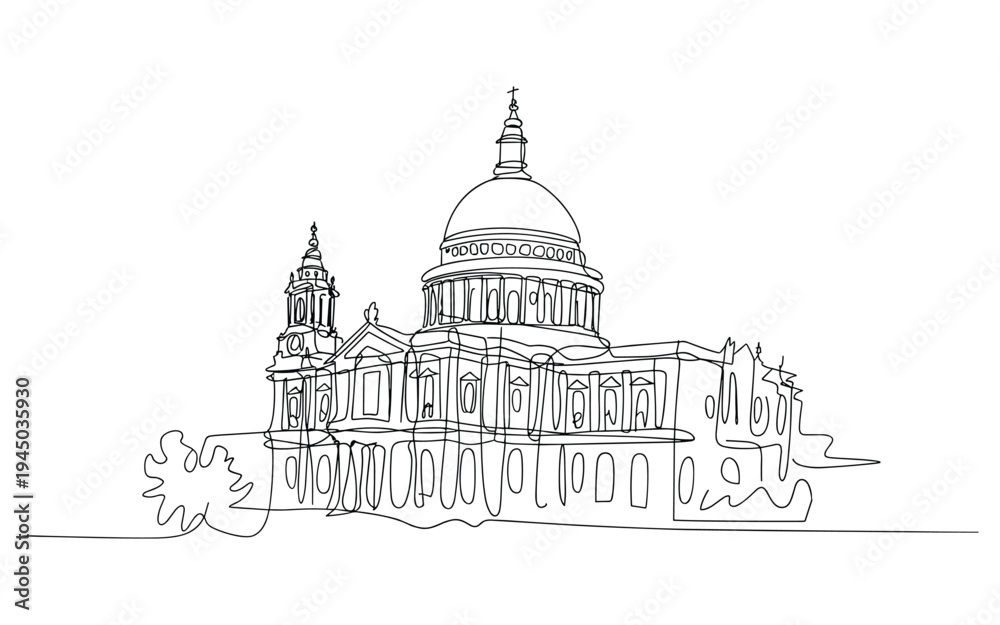 Obraz premium Famous Cathedral Landmark Line Drawing Architectural Sketch Minimalist Cityscape London Travel