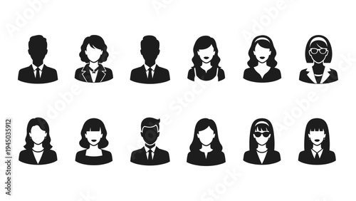 Diverse group of business professionals and corporate team members in simple silhouette style