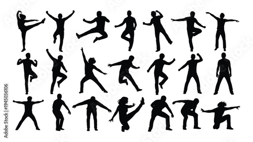 Collection of diverse dance silhouettes in various poses and positions