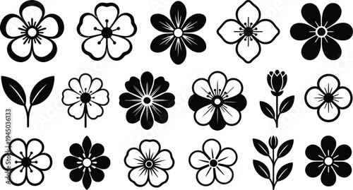 Seamless floral vector pattern featuring a vintage black and white  flower set for nature-inspired wallpaper and textile decoration
