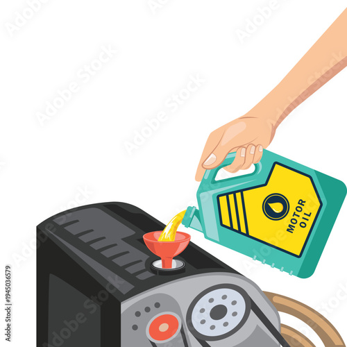 hand filling engine oil vector illustration element.