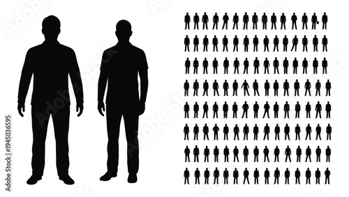 A detailed analysis of human silhouettes and crowd patterns in a graphic representation