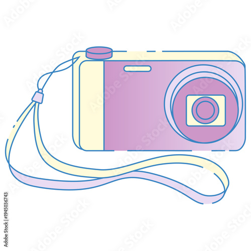 コンパクトデジタルカメラのイラスト デジカメ ストラップ付 パステルカラー 平成レトロ ファンシー かわいい ポップ 90年代 00年代 写真 撮影 ガジェット ベクターイラスト