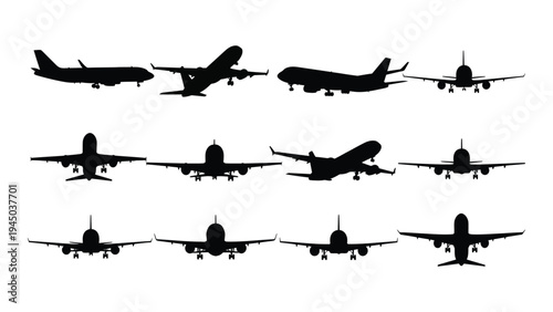 Comprehensive analysis of diverse airplane silhouettes featuring various aircraft types and orientations