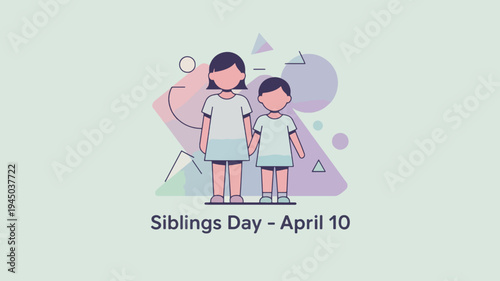 Siblings day on april 10 cartoon brother and sister standing together in pastel colors