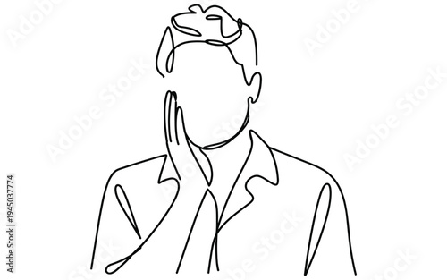 Man Holding Cheek in Pain Single Line Drawing Medical Concept