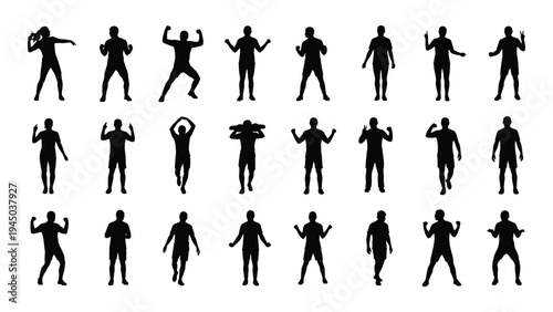 Collection of diverse human silhouettes engaging in various physical activities and sports