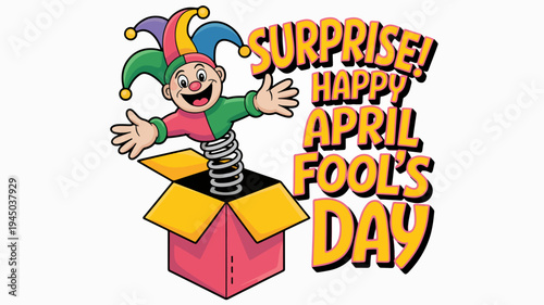 Jester surprise april fools day box cartoon character greeting