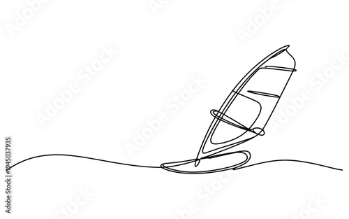 Windsurfing Sailboard on Water Continuous Line Drawing Minimalist
