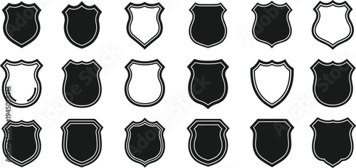 Set of Blank Heraldic Shield Icons and Black Protection Badges for Logo Design Security Symbols and Medieval Coat of Arms Elements