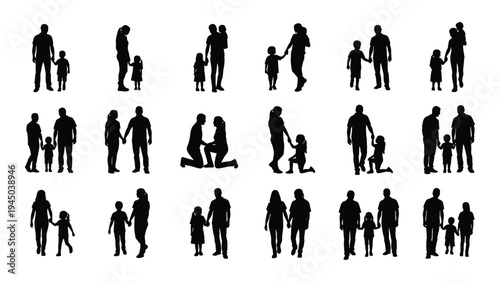 Collection of diverse human silhouettes representing various social interactions and relationships in a simple yet expressive visual format