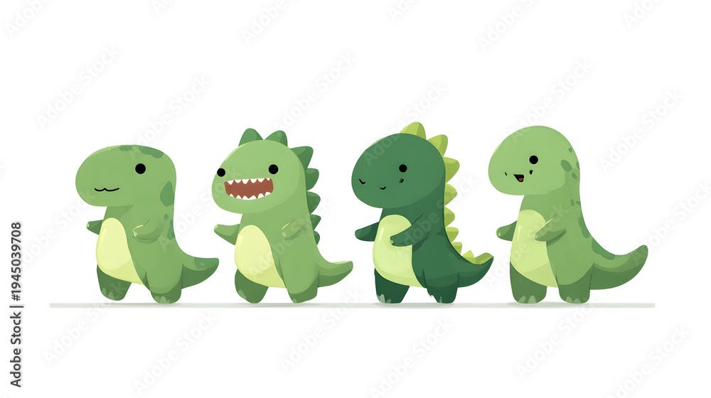 Fototapeta premium Cute Cartoon Dinosaurs Collection Vector Illustration.