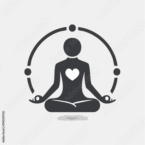 Meditation icon representing inner peace and harmony with a heart symbol on the chest