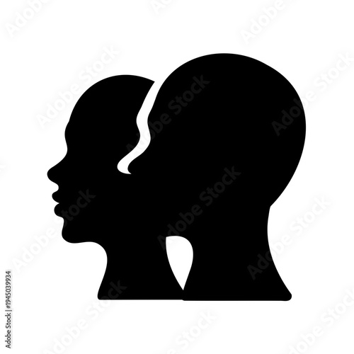 Abstract silhouette of two human heads symbolizing connection, duality, and thought Vector, illustration