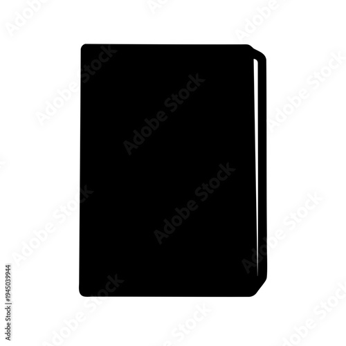 Black book icon depicting a closed hardback volume with a distinct spine and pages Vector, illustration