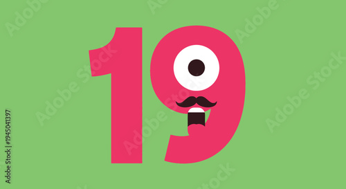 Cartoon Number Nineteen with Googly Eye and Mustache