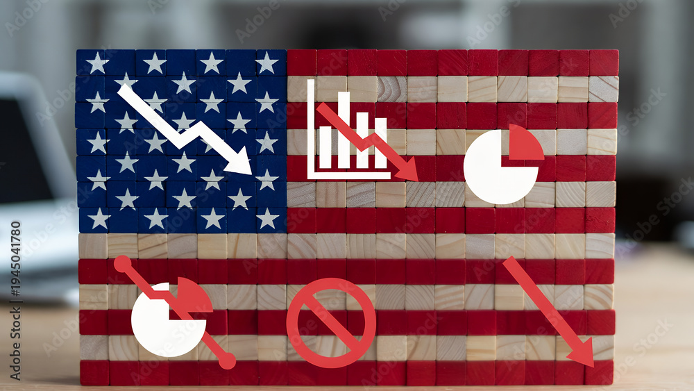 Obraz premium The US economy is facing a significant economic downturn illustrated by symbols.