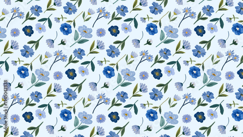 クラシックな印象の青い花の総柄パターン16:9背景