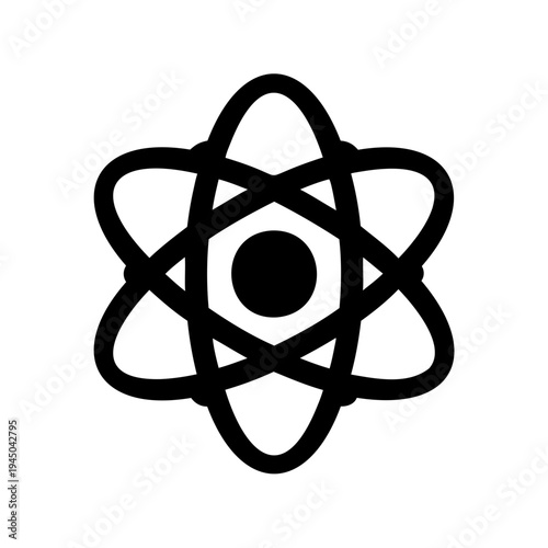 Stylized atom symbol with orbiting electrons, ideal for science, education, and technology themes Vector, illustration