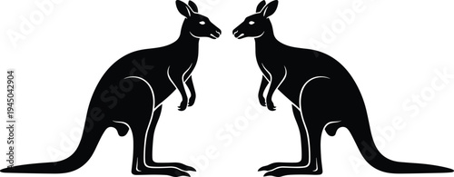 Kangaroo silhouettes facing each other Australian wildlife animal emblem logo design black vector illustration isolated minimal style