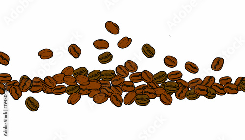 Coffee beans pattern. Doodle coffe background pattern. Each  bean displays rich brown tones and detailed texture. Simple design emphasizes natural coffee bean frame
