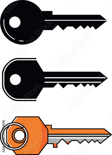 House key icon collection with classic metal key shapes vector illustration, security access symbol set isolated on light background for property and locksmith design