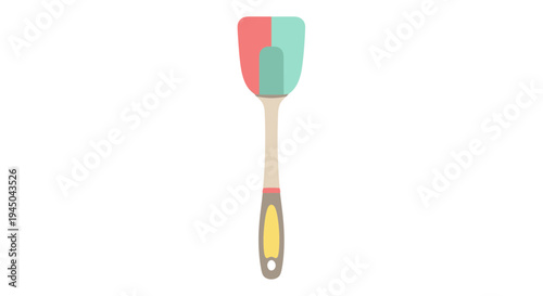 Vertical Cartoon Putty Knife with Wooden Handle and Red Green Blade for Digital Illustration in Cooking Utensil Design