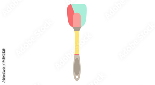 Digital Illustration of Colorful Cooking Utensil Spatula with Pink Teal Design Yellow Handle Orange Separator for Product Catalog or Advertisement