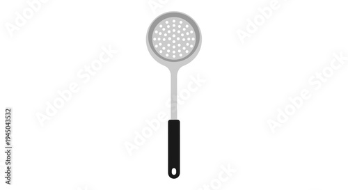 Detailed Illustration of a Kitchen Utensil Slotted Spoon with Drainage Holes, Round Bowl, and Ergonomic Handle Designed for Cooking and Meal Preparation