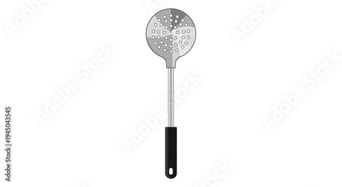 Detailed Illustration of a Metal Slotted Spoon as Cooking Utensil, Neutral Product Presentation for Kitchen Use