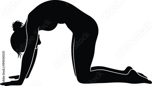 Woman yoga pose silhouette stretching backbend exercise fitness black vector illustration isolated healthy lifestyle meditation flexibility training