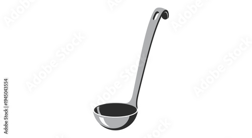 Ergonomic Stainless Steel Ladle Illustration for Cooking, Utensil Serving Soup in Kitchen, Modern Design, Functional Culinary Tool, Metallic Finish, Detailed Product Photography