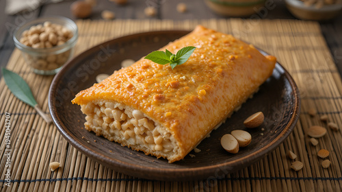 pannikin with peanut on the bamboo mat