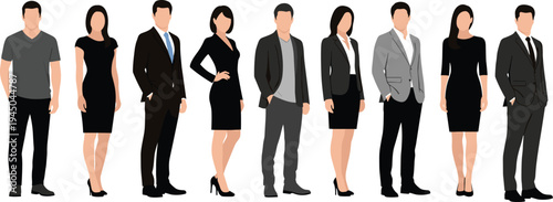 Business people team vector illustration, professional men and women corporate staff characters, office workers standing collection isolated