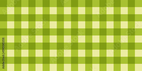 Green checkered picnic plaid texture. Gingham or vichy print. Spring or summer tablecloth, blanket or basket napkin pattern. Easter wrapping paper or textile design. Vector flat illustration.