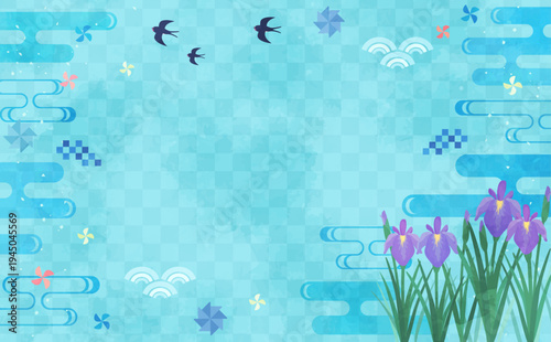 こどもの日の水彩風の和風背景_横