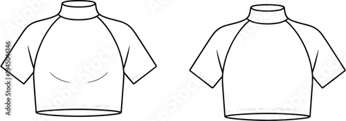 Cropped Zip Up Hoodie Tech Pack with Ribbed Hem and Cuffs Blue Sweatshirt Professional Apparel CAD Drawing Flat Vector Illustration