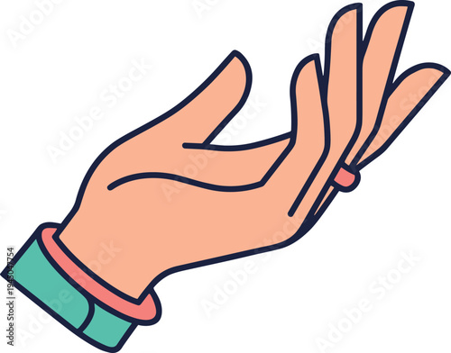 An artistic depiction of a human hand with a ring on one finger, rendered in a stylized, illustrative manner with bold outlines and a limited color palette, suggesting elegance and sophistication