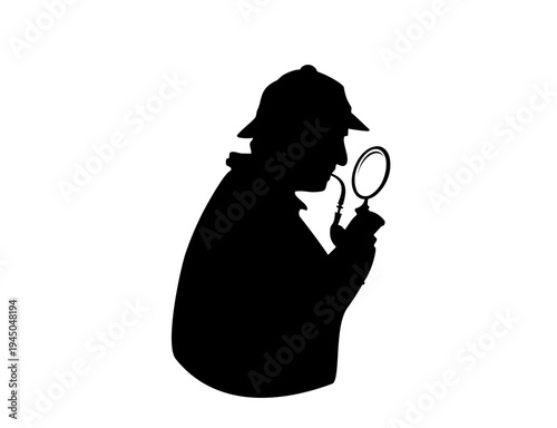 Silhouette of a detective holding a magnifying glass for investigation
