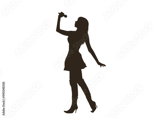 Energetic silhouette of a female singer holding microphone on stage
