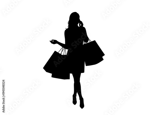 Fashionable woman silhouette carrying multiple shopping bags

