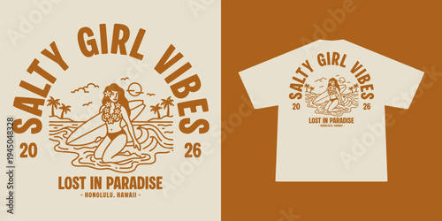 Hand-drawn Retro illustration of summer club, surfing Graphic Design for T shirt streetwear and urban style