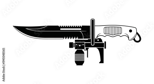 Combat Knife with Grenade Launcher Attachment - Military Weapon Icon