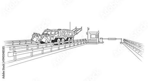 Construction vehicle on a conveyor belt system, industrial setting, heavy machinery, logistics, engineering