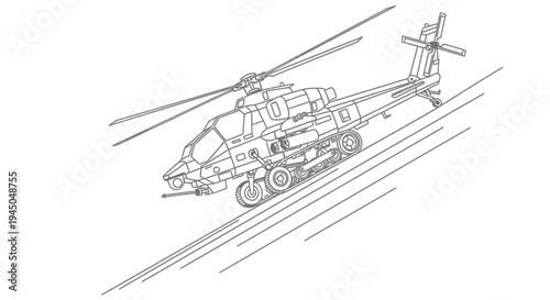 Futuristic Helicopter with Tracks and Wheels on a Sloping Surface