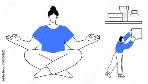 Wellness concept. Wellness through yoga, medication, and growth elements. Wellness promotes self-care, mindfulness, and health improvement. For healthcare, lifestyle design personal growth