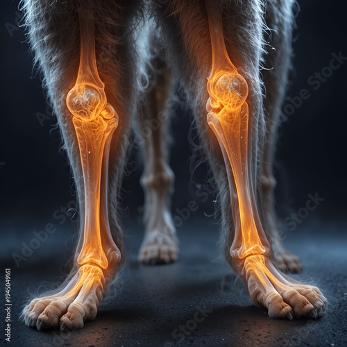 Canine Elbow Dysplasia: The Front Limb Lameness and Joint Pain - Visualize a dog with highlighted elbow joints showing malformation, experiencing front limb lameness and joint pain