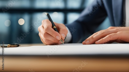 A close-up of a person signing a document, symbolizing professionalism and commitment in the business environment.